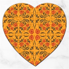 Floral Folk Damask Pattern  Jigsaw Puzzle (heart) by Eskimos