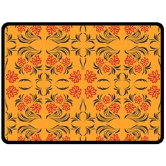 Floral Folk Damask Pattern  Fleece Blanket (large)  by Eskimos