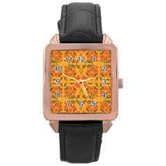 Floral Folk Damask Pattern  Rose Gold Leather Watch  by Eskimos