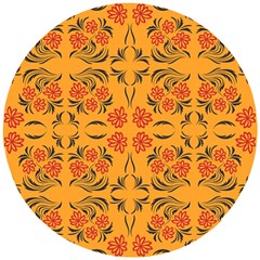 Floral Folk Damask Pattern  Wooden Puzzle Round by Eskimos