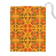 Floral Folk Damask Pattern  Drawstring Pouch (5xl) by Eskimos