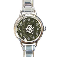 Folk Flowers Print Floral Pattern Ethnic Art Round Italian Charm Watch by Eskimos