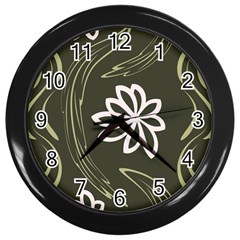 Folk Flowers Print Floral Pattern Ethnic Art Wall Clock (black) by Eskimos