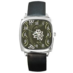 Folk Flowers Print Floral Pattern Ethnic Art Square Metal Watch by Eskimos