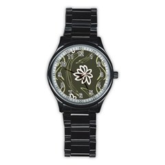 Folk Flowers Print Floral Pattern Ethnic Art Stainless Steel Round Watch by Eskimos