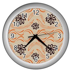 Folk Flowers Print Floral Pattern Ethnic Art Wall Clock (silver) by Eskimos