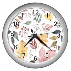 Flowers Pattern Wall Clock (Silver)