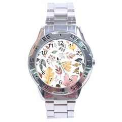 Flowers Pattern Stainless Steel Analogue Watch