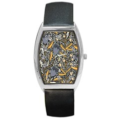 Floral Barrel Style Metal Watch