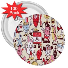 Retro Food 3  Buttons (100 Pack)  by Sparkle