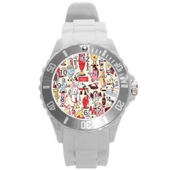 Retro Food Round Plastic Sport Watch (l) by Sparkle