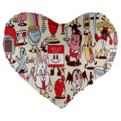 Retro Food Large 19  Premium Flano Heart Shape Cushions by Sparkle