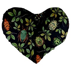 Nature With Bugs Large 19  Premium Flano Heart Shape Cushions by Sparkle