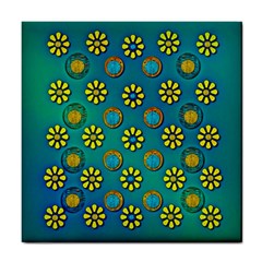 Yellow And Blue Proud Blooming Flowers Tile Coaster by pepitasart