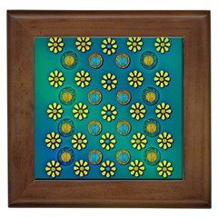 Yellow And Blue Proud Blooming Flowers Framed Tile by pepitasart