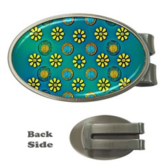 Yellow And Blue Proud Blooming Flowers Money Clips (oval)  by pepitasart