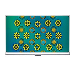 Yellow And Blue Proud Blooming Flowers Business Card Holder by pepitasart