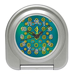 Yellow And Blue Proud Blooming Flowers Travel Alarm Clock by pepitasart