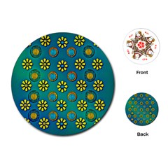 Yellow And Blue Proud Blooming Flowers Playing Cards Single Design (round) by pepitasart