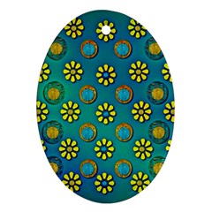 Yellow And Blue Proud Blooming Flowers Oval Ornament (two Sides) by pepitasart