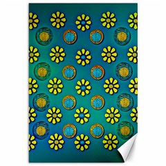 Yellow And Blue Proud Blooming Flowers Canvas 12  X 18  by pepitasart