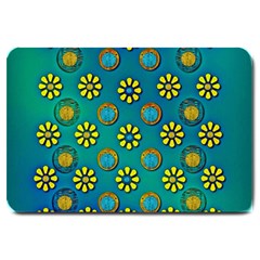 Yellow And Blue Proud Blooming Flowers Large Doormat  by pepitasart