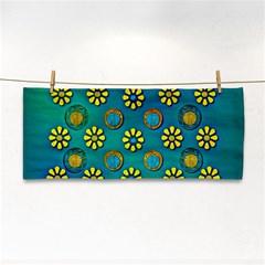 Yellow And Blue Proud Blooming Flowers Hand Towel by pepitasart