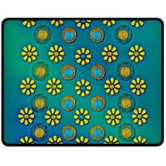 Yellow And Blue Proud Blooming Flowers Fleece Blanket (medium)  by pepitasart