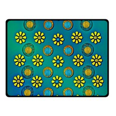 Yellow And Blue Proud Blooming Flowers Fleece Blanket (small) by pepitasart