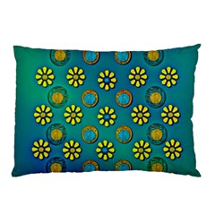 Yellow And Blue Proud Blooming Flowers Pillow Case (two Sides) by pepitasart