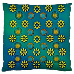 Yellow And Blue Proud Blooming Flowers Large Cushion Case (one Side) by pepitasart