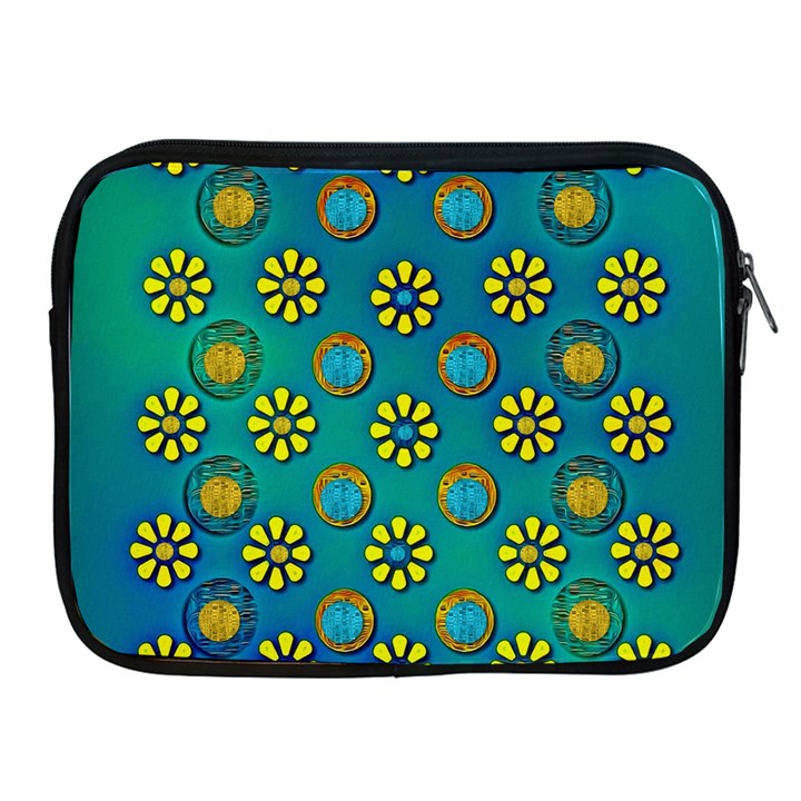 Yellow And Blue Proud Blooming Flowers Apple iPad 2/3/4 Zipper Cases