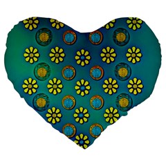 Yellow And Blue Proud Blooming Flowers Large 19  Premium Flano Heart Shape Cushions by pepitasart