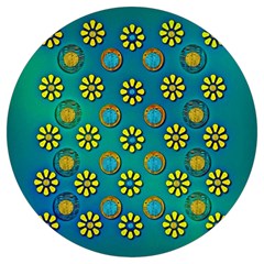 Yellow And Blue Proud Blooming Flowers Round Trivet by pepitasart