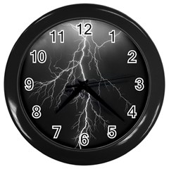 B&w  Lightning B&w Lightning Background Wall Clock (black)