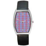 Pink Tartan 5 Barrel Style Metal Watch Front