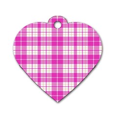 Pink Tartan Dog Tag Heart (One Side)