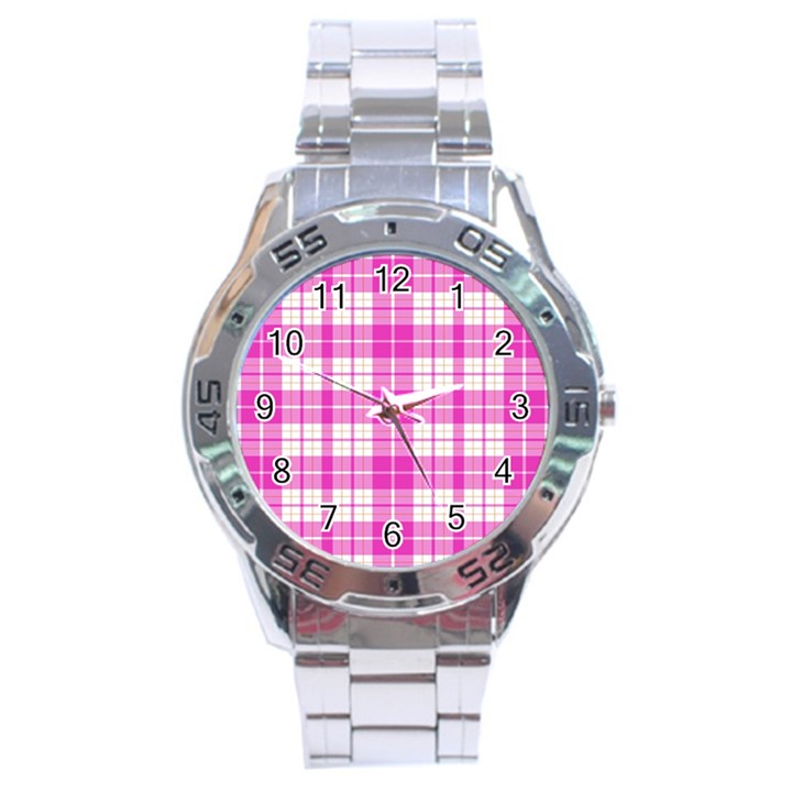 Pink Tartan Stainless Steel Analogue Watch