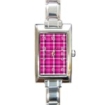 Pink Tartan-9 Rectangle Italian Charm Watch Front