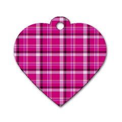 Pink Tartan-9 Dog Tag Heart (one Side)