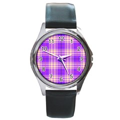 Pink Tartan 6 Round Metal Watch by tartantotartanspink2