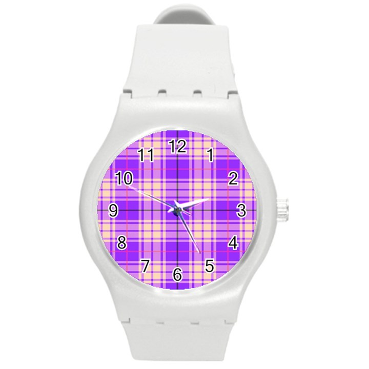 Pink Tartan 6 Round Plastic Sport Watch (M)