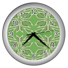 Abstract Pattern Geometric Backgrounds   Wall Clock (silver) by Eskimos