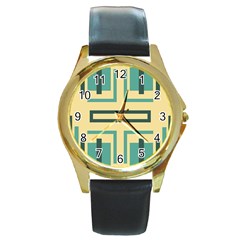 Abstract Pattern Geometric Backgrounds   Round Gold Metal Watch by Eskimos