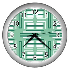 Abstract Pattern Geometric Backgrounds   Wall Clock (silver) by Eskimos