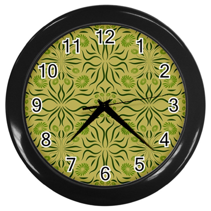 Floral folk damask pattern Fantasy flowers  Wall Clock (Black)