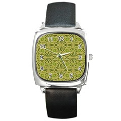 Floral Folk Damask Pattern Fantasy Flowers  Square Metal Watch by Eskimos