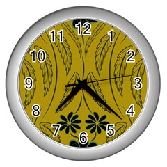 Folk flowers print Floral pattern Ethnic art Wall Clock (Silver)