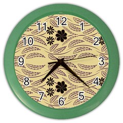 Folk Flowers Print Floral Pattern Ethnic Art Color Wall Clock by Eskimos