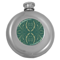 Floral Folk Damask Pattern Fantasy Flowers  Round Hip Flask (5 Oz) by Eskimos